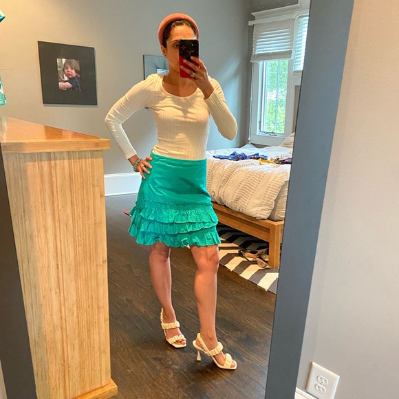 J Crew Turquoise Mini Skirt in Cotton Poplin 0 - Picture 6 of 13